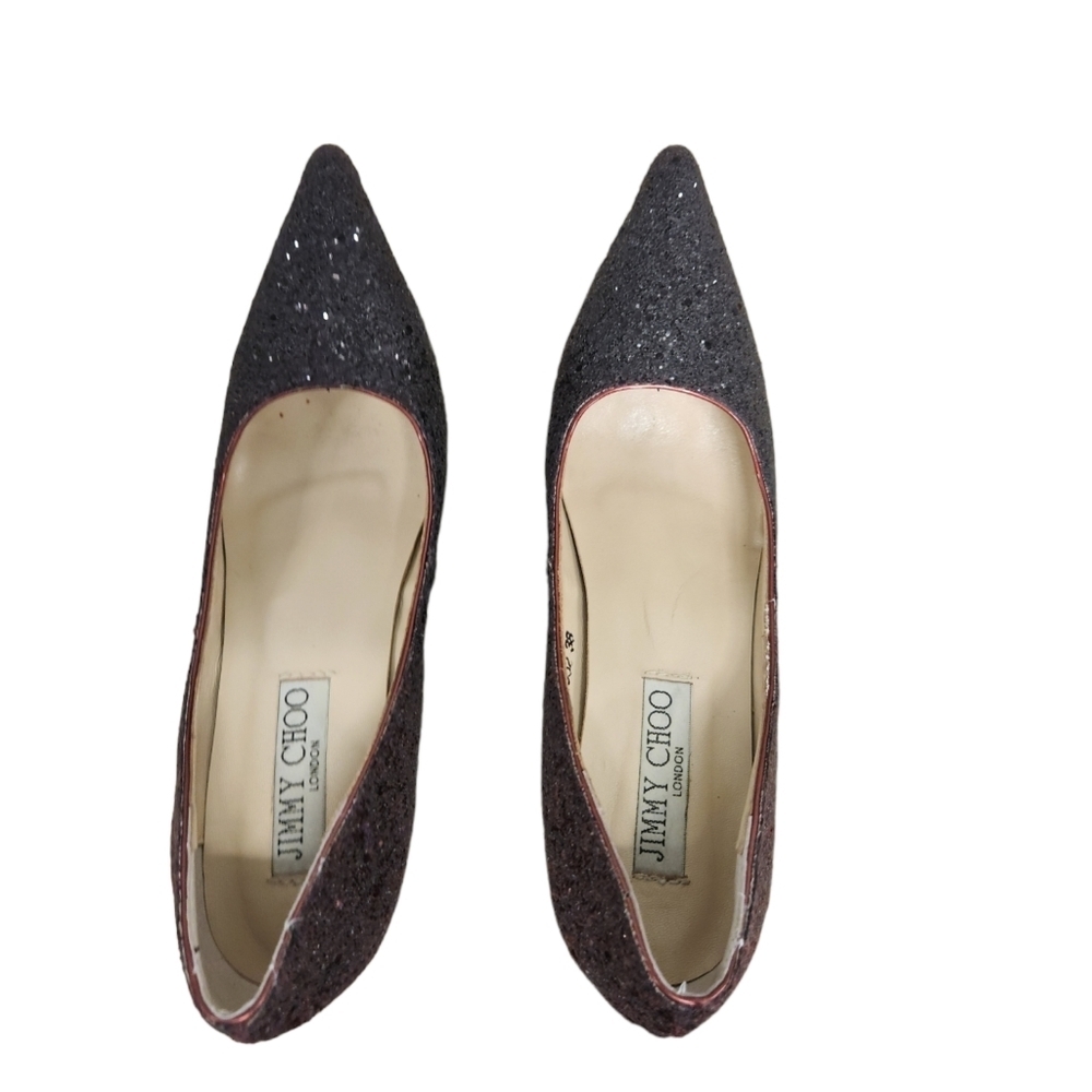 Jimmy Choo Romy Burgundy/Black Coarse Glitter Pointed Toe SZ 38 - Picture 6 of 14